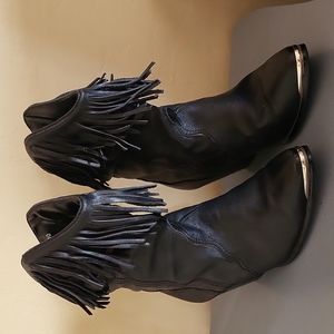 Dingo Blk Fringe Leather Boots EUC WO's 6.5
